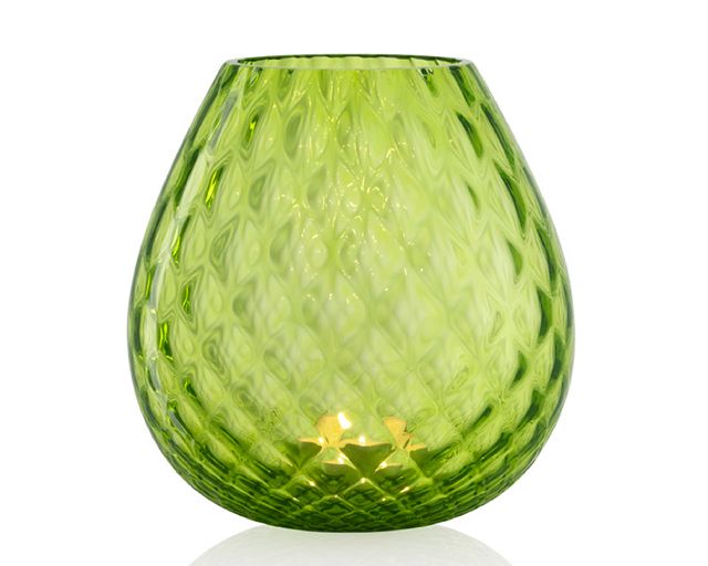 Vaso portacandela macramè l vetro di murano verde acido