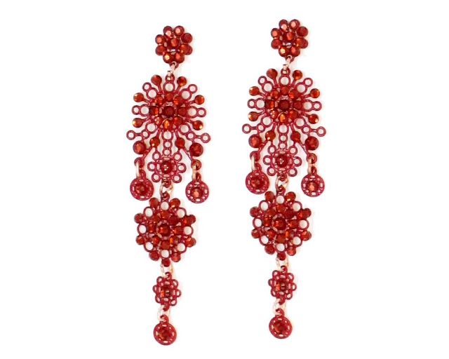 Earrings gold-plated brass with red rhinestones
