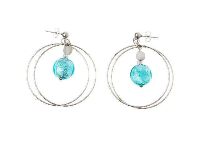 Earrings giudecca in turquoise glass with silver leaf