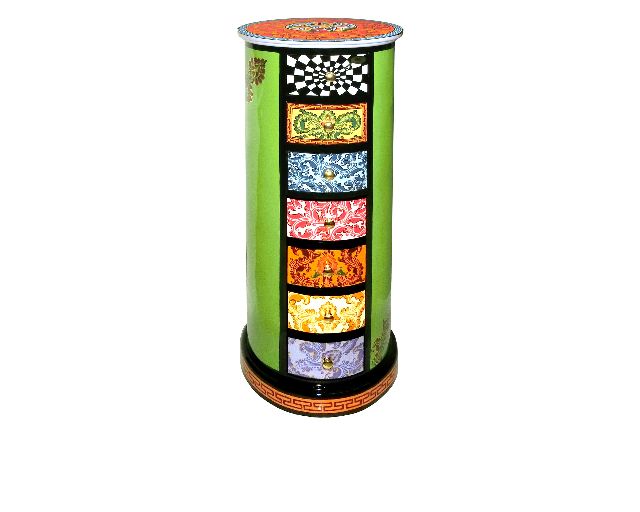 Cassettiera cylindrical chest dipinta a mano