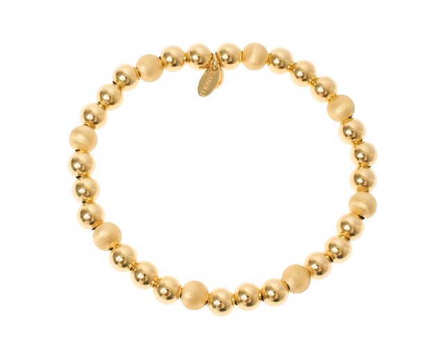 Bracciale elastico argento dorato con palle lucide e satinate