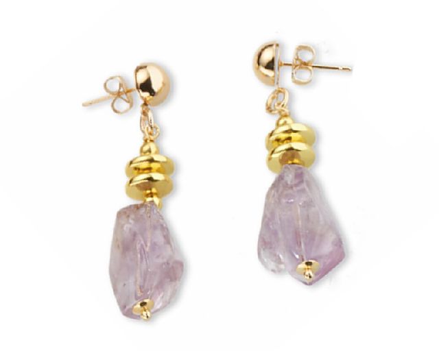 Orecchini violette ottone finitura dorata con ametista sasso, citrino sasso
