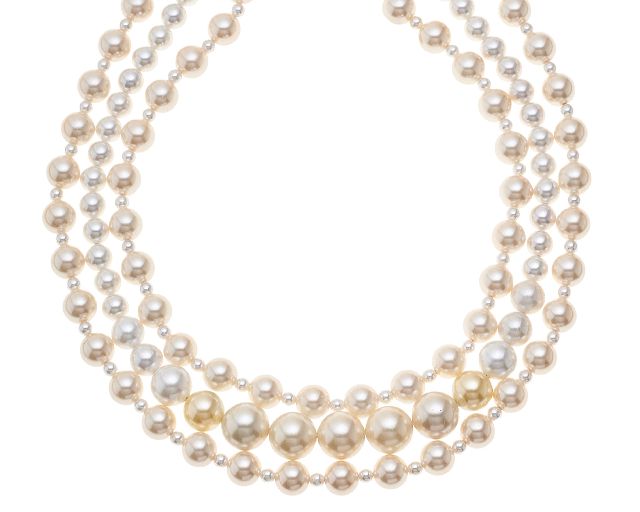 Collana 3 fili con perle bianche e rosate