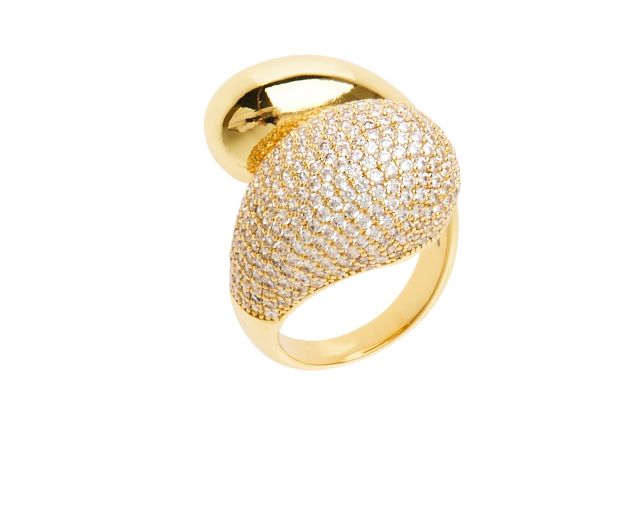 Ring brass in gold plated brass and zirconia