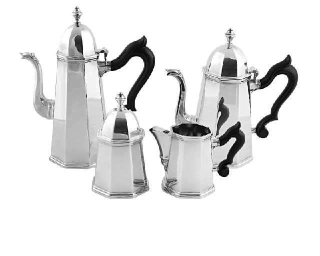 Coffee set octagonal silver for 12 people