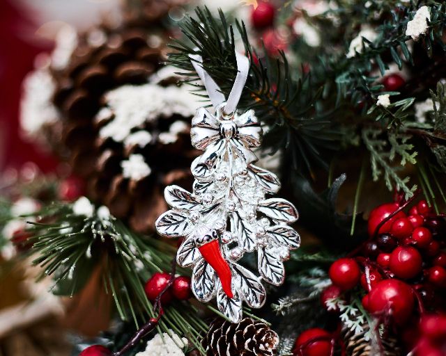 Idea regalo natale vischio argento e cornetto rosso