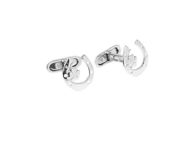 Gemelli argento platinato ferro di cavallo e quadrifoglio