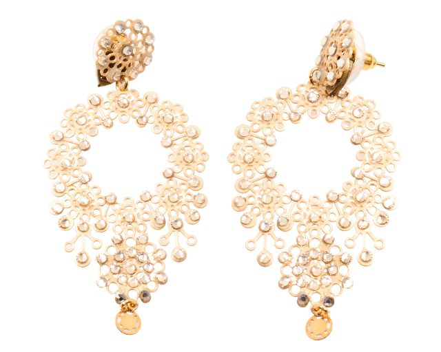 Earrings gold-plated brass with champagne rhinestones