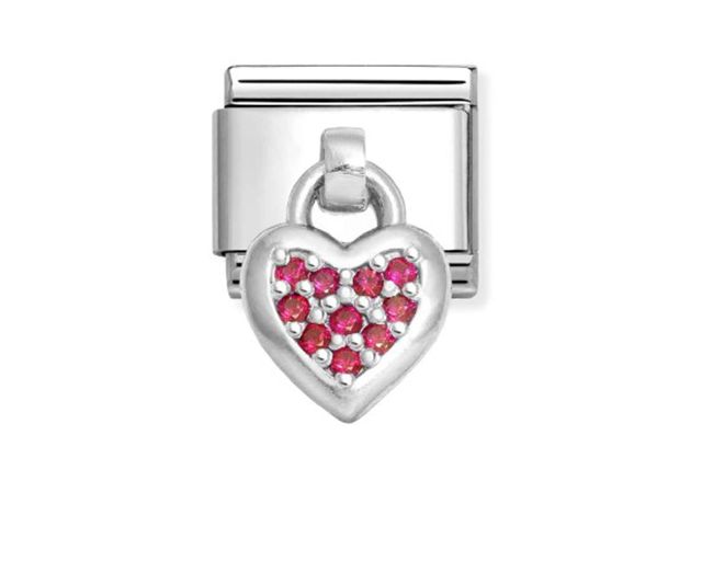 Pendente cuore composable acciaio argento e zirconi