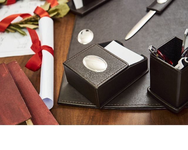 Office Set Bilaminated Silver 5 Pieces Dark Brown Selezione Zanolli