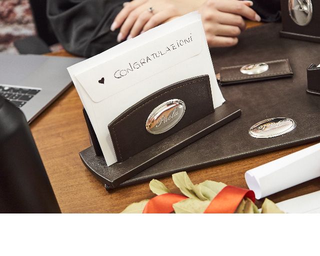 Office Set Bilaminated Silver 5 Pieces Dark Brown Selezione Zanolli