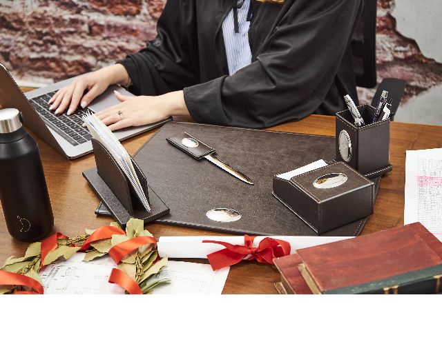 Office set bilaminated silver 5 pieces dark brown