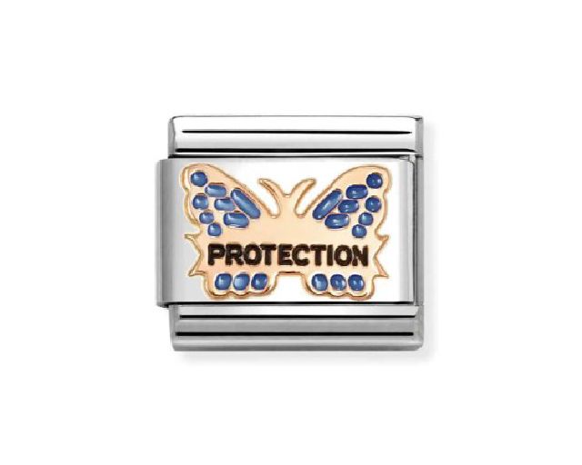 Blue butterfly protection composable steel and rosè gold