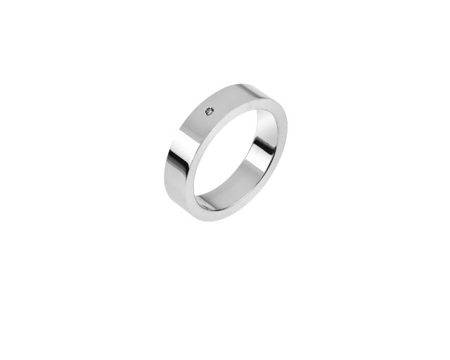 Anello argento fascia alta con brillante
