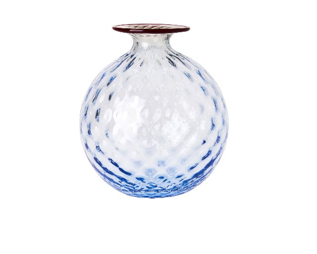 Vaso monofiore balloton vetro di murano iceberg con filo rosso