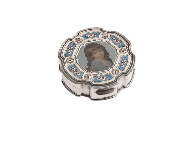 Portapillole tondo argento con smalto blu