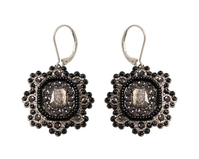 Earrings brass with black rhinestones