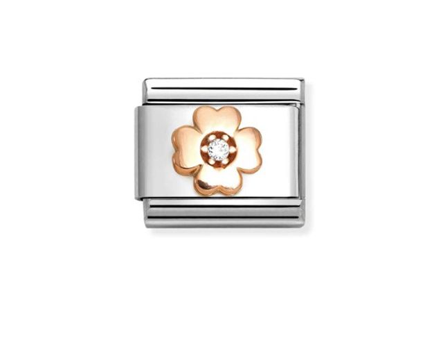 Four-leaf clover composable steel rosègold and zircons