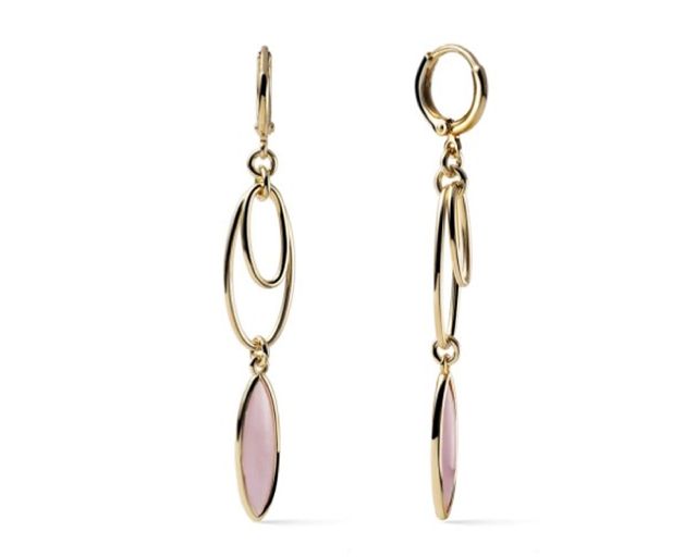 Orecchini joya in bronzo dorato con occhio di gatto rosa