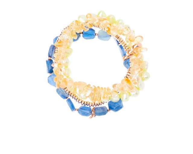 Bracelet silver rosé with green pearl, kyanite, citrine and hematite