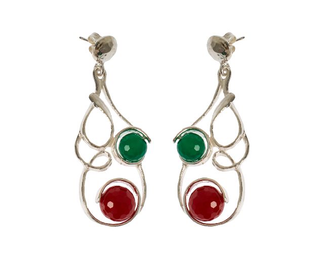 Earrings vibra silver with carnelian and green agate