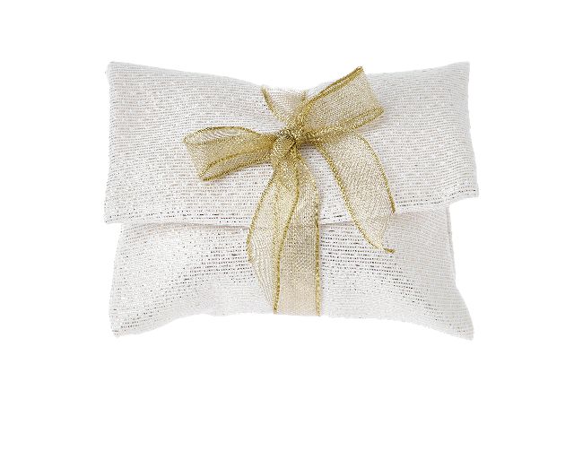 Favor sugared almonds gold with web bow and gold cord