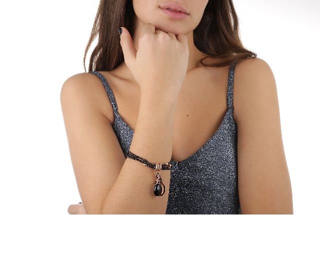 Bracciale argento rosè con spinello e agata nera