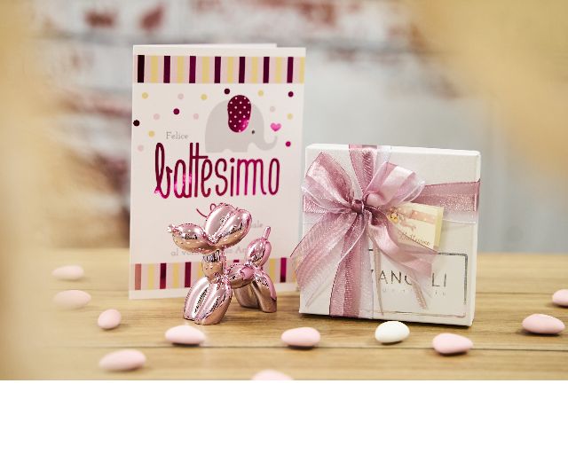 Bomboniera cane palloncino fuxia con nastro