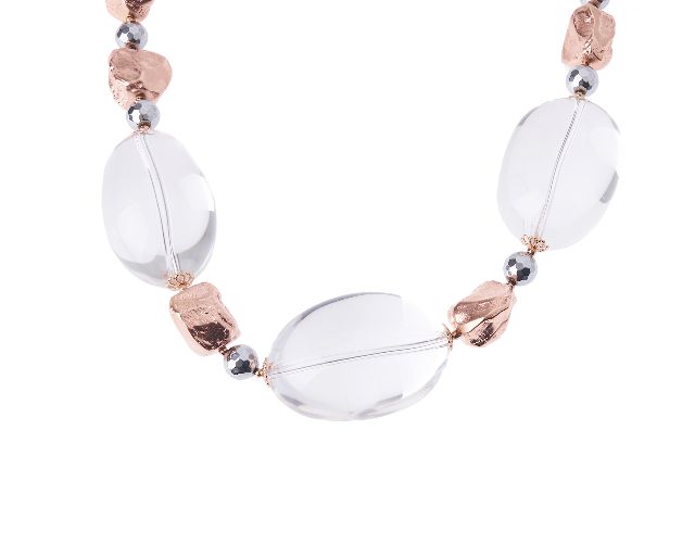 Necklace silver rosé with hematite and rock crystal