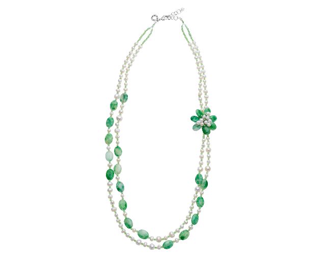 Collana fiore con agata, perle, amazzonite