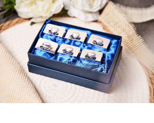 Placeholder set rectangle with bow silver 6 pieces
