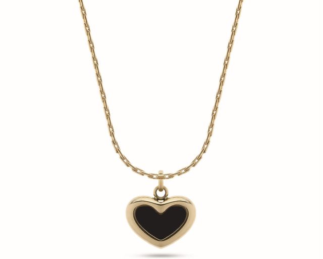 Collana acciaio dorato con cuore e onice nero