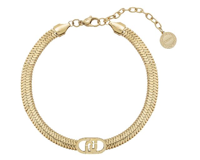 Bracciale acciaio dorato piatto logo centrale