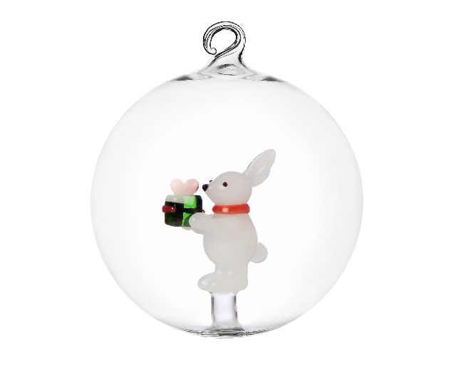 Idea regalo natale palla di natale coniglio bianco con regalo verde woodland tales