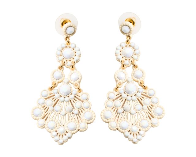 Earrings gold-plated brass with white rhinestones