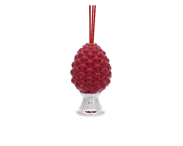 Diffusore fragranza pigna porcellana rossa con base argento