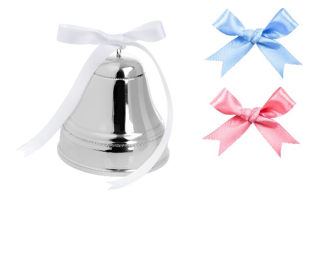 Bell music box silver with pink, white or light blue bow