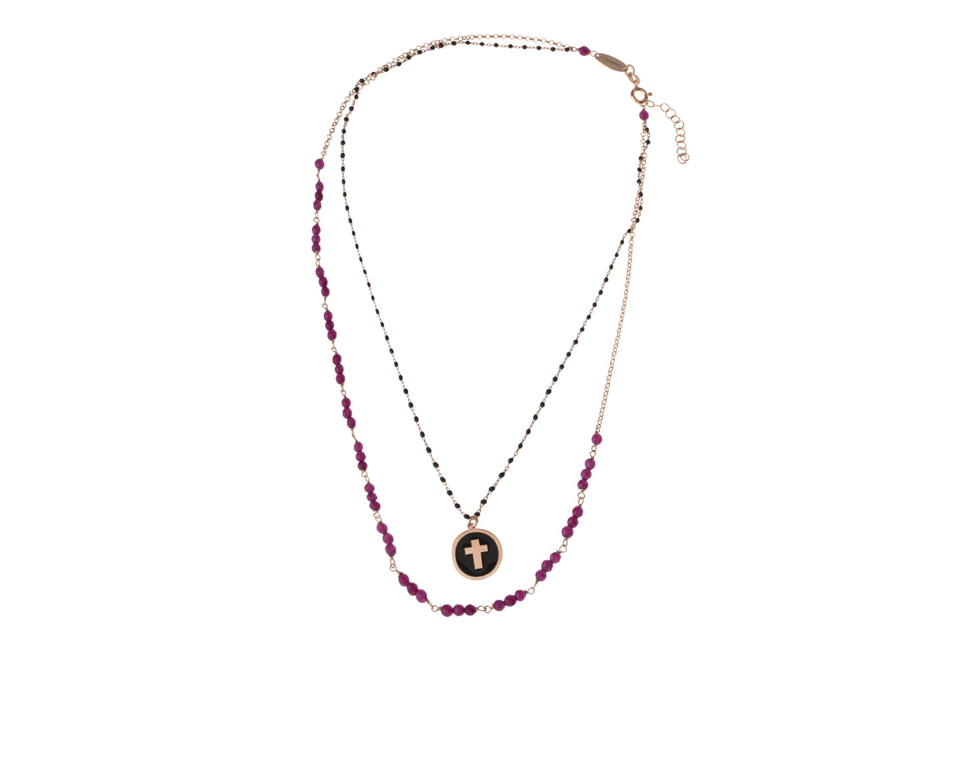 Necklace Silver With Fucsia Crystals And Cross Selezione Zanolli 164243 726cl1098b