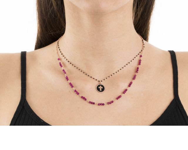 Necklace Silver With Fucsia Crystals And Cross Selezione Zanolli 164243 726cl1098b