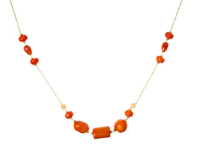 Collana argento dorato con bamboo, corniola e occhio di gatto