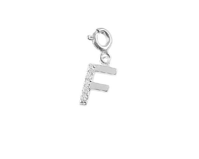 Pendant f letter silver with white zircons