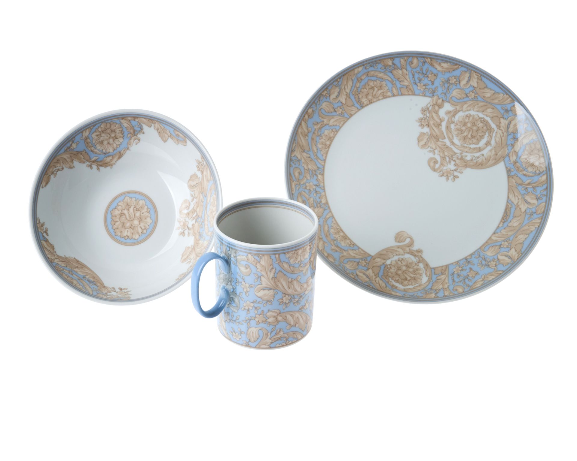 Set Kids Barocco Blue Porcelain 3 Pieces Versace 188045 I1933540378128447