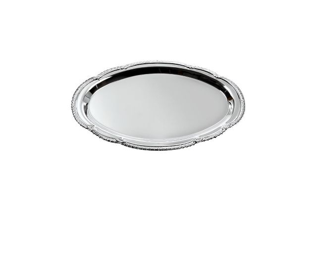Oval tray in polished metal with worked edge