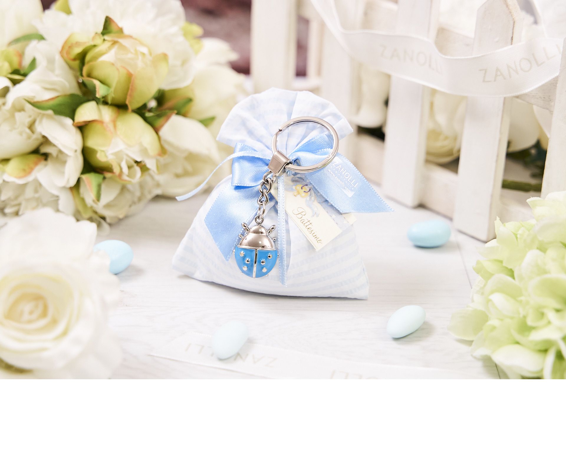 Keyring Light Blue Ladybug With Sugared Almonds Selezione Zanolli 170671 6287589hx