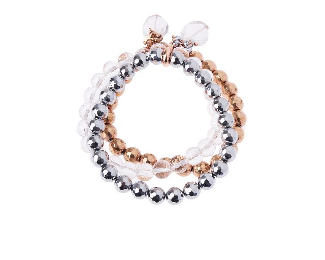 Bracelet silver rosé with hematite and rock crystal