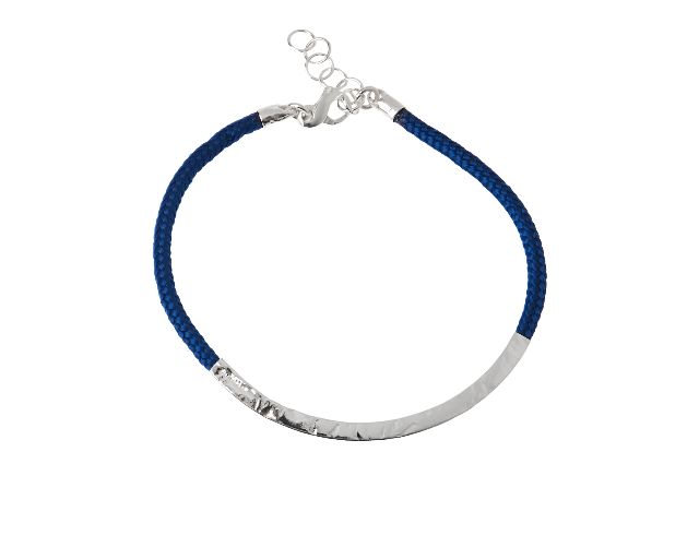 Bracciale uomo soul man argento e cordino blu con barretta martellata