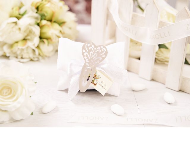 Segnalibro cuore silver plated con sacchetto portaconfetti