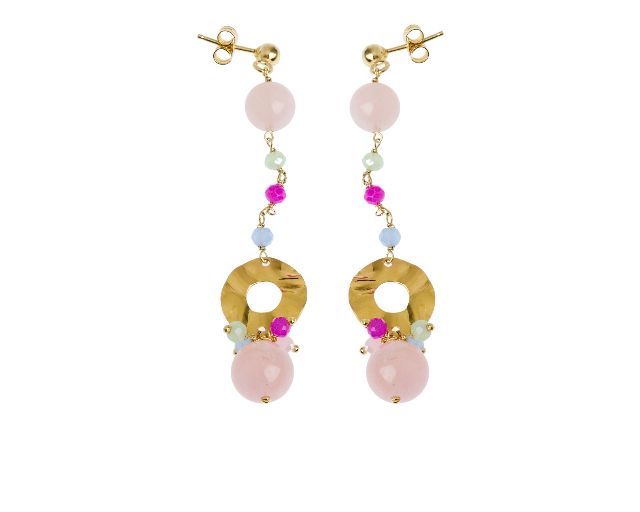 Orecchini argento dorato con quarzo rosa e spinello