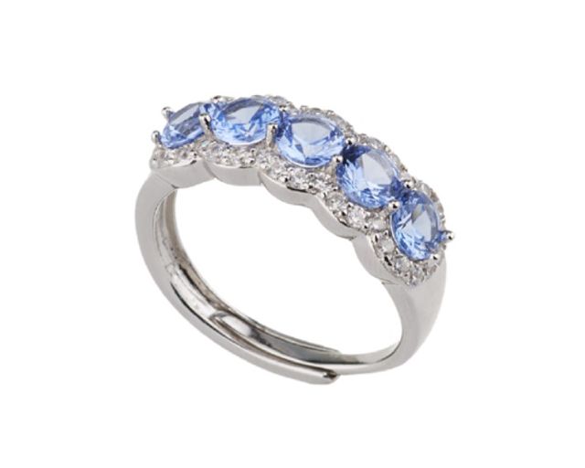 Anello argento con zirconi bianchi e acquamarina