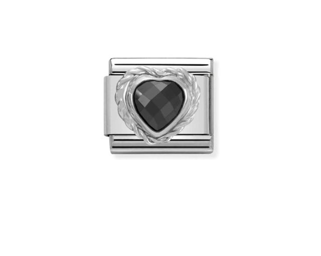 Black heart composable steel silver and zircons